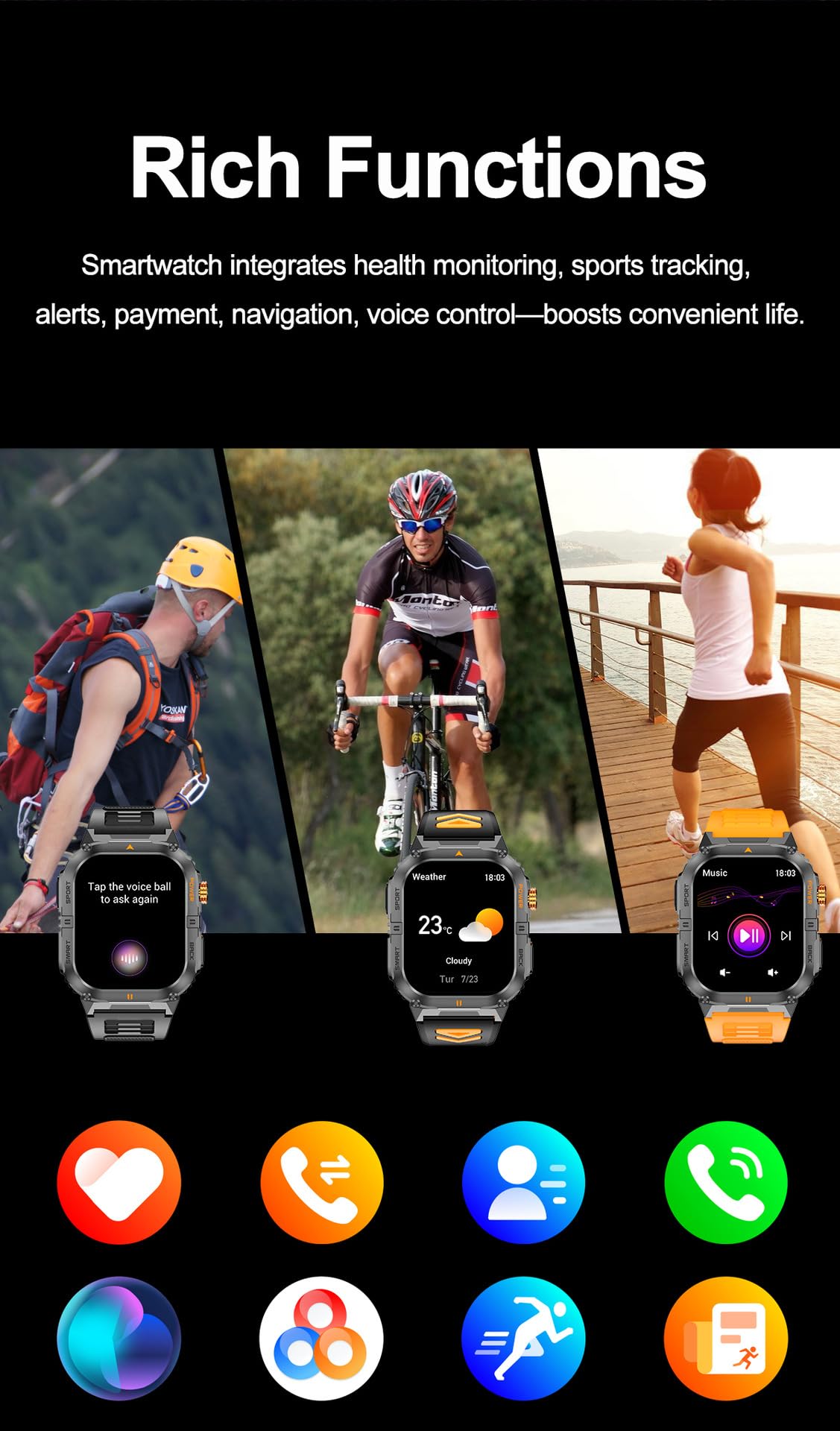 Military Smart Watch with Bluetooth Calling, Heart Rate Monitor, Sleep Tracking, Camouflage Green Q78350