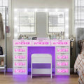 White Vanity Desk with Illuminated Mirror and Power Outlet D981