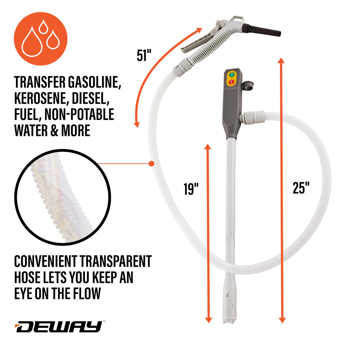 Stick Fuel Pump with Trigger Nozzle and 51in Clear Hose L4150
