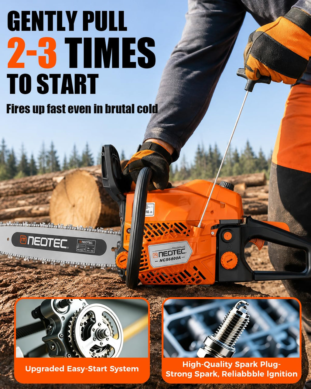 68CC Gas Powered Chainsaw 22 24 Inch Bars 2-Cycle Z7802