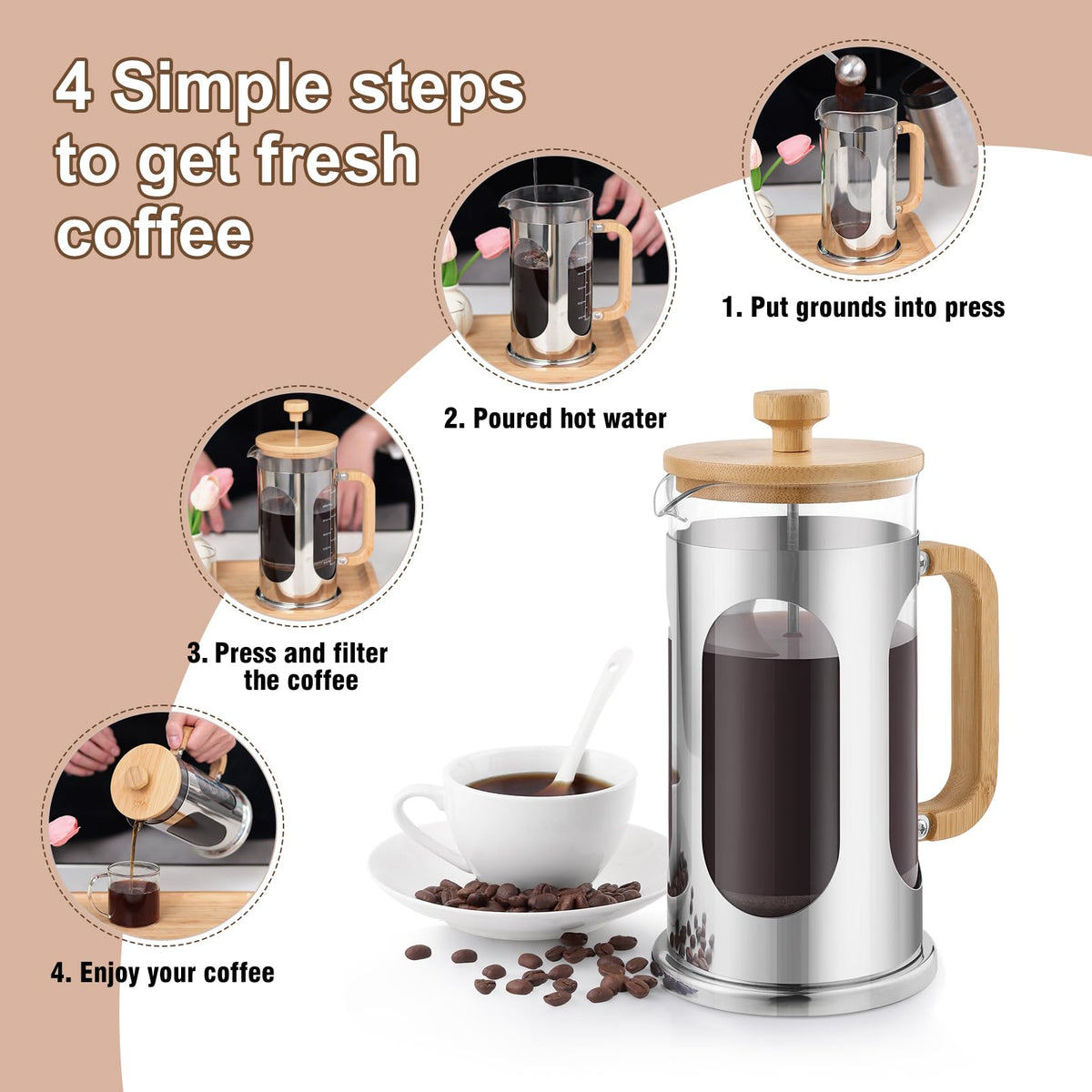 34 oz Borosilicate Glass French Press Coffee Maker N15235