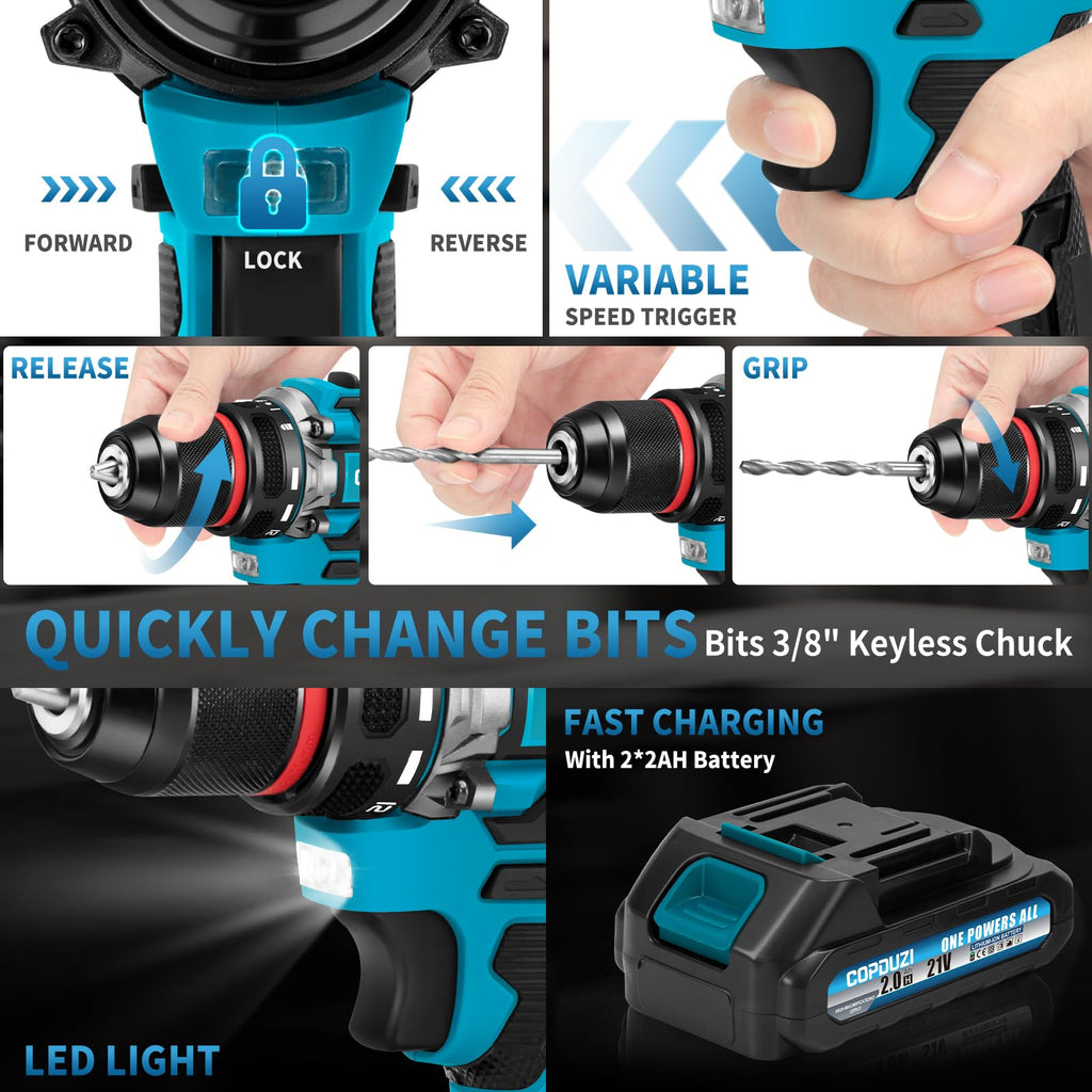 21V Cordless Brushless Drill Driver Combo Kit with 2x2.0Ah Battery S39830