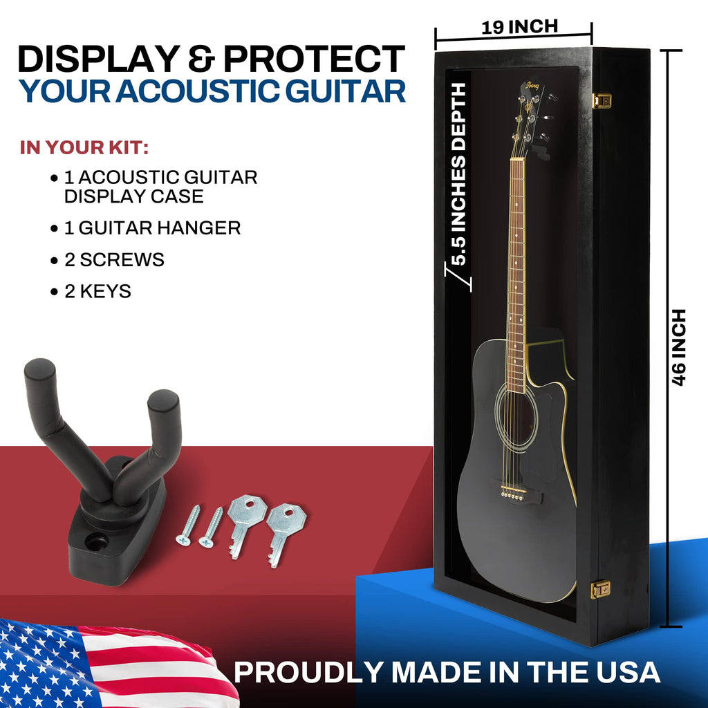 Acoustic Guitar Display Case Wall Mount Black V838