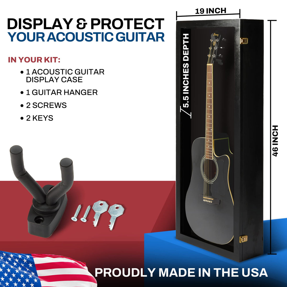 Acoustic Guitar Display Case Wall Mount Black V838
