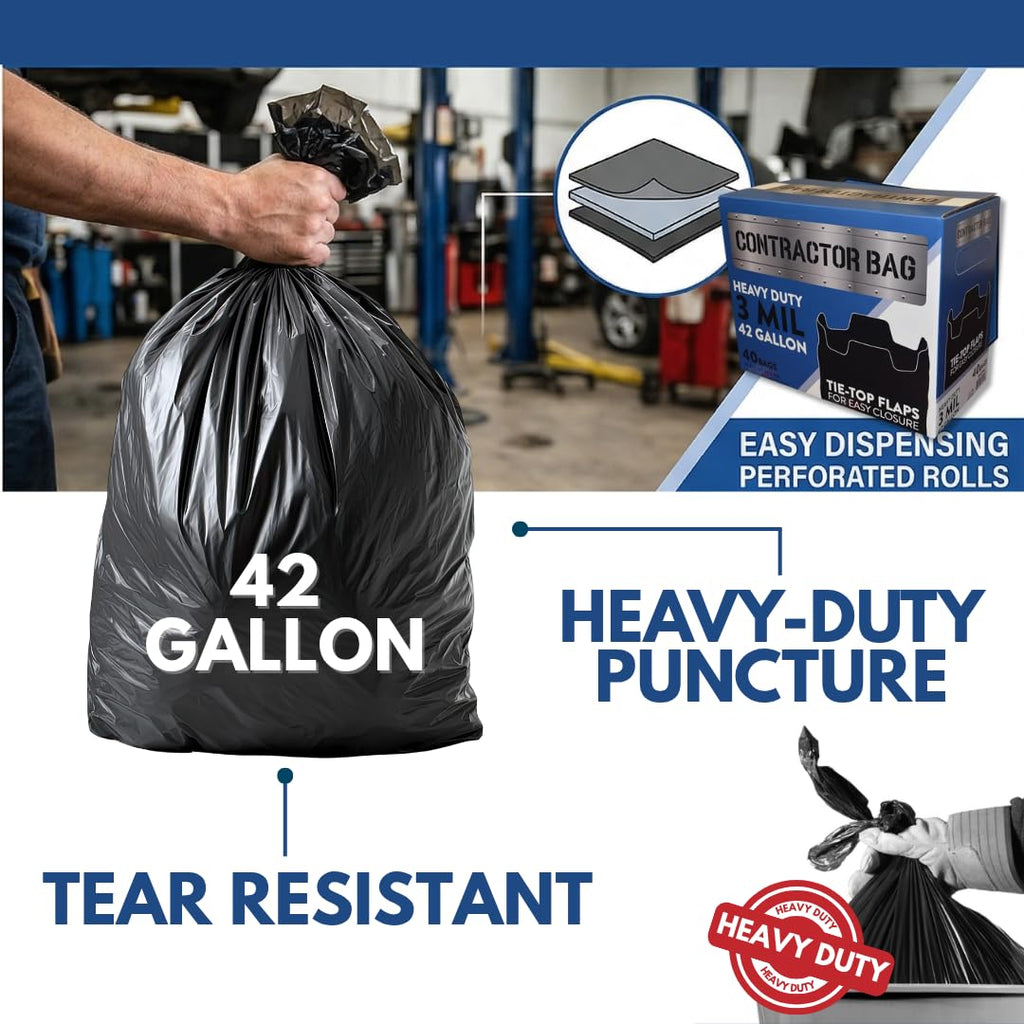 42 Gallon Black Contractor Garbage Bag, 40 Count V639383