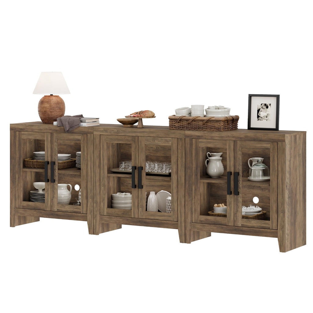 Brown Wood TV Stand with Glass Doors and Storage O38620