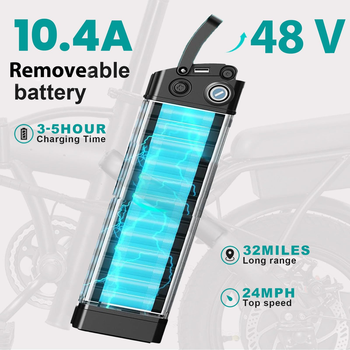 Electric Bike 1200W Peak Motor 20-28MPH 32 Miles Range Removable Battery Q219080