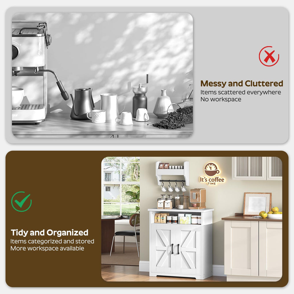 White Coffee Bar Cabinet with Storage G960