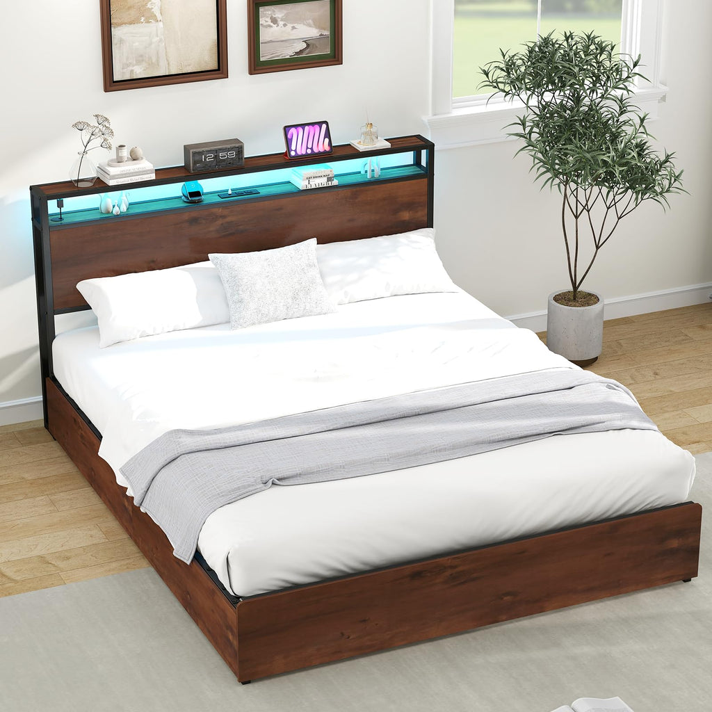 Queen Size Bed Frame with 4 Storage Drawers J364