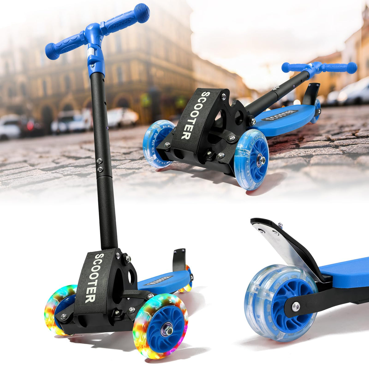 Three Wheeled Light Up Foldable Kick Scooter H53416