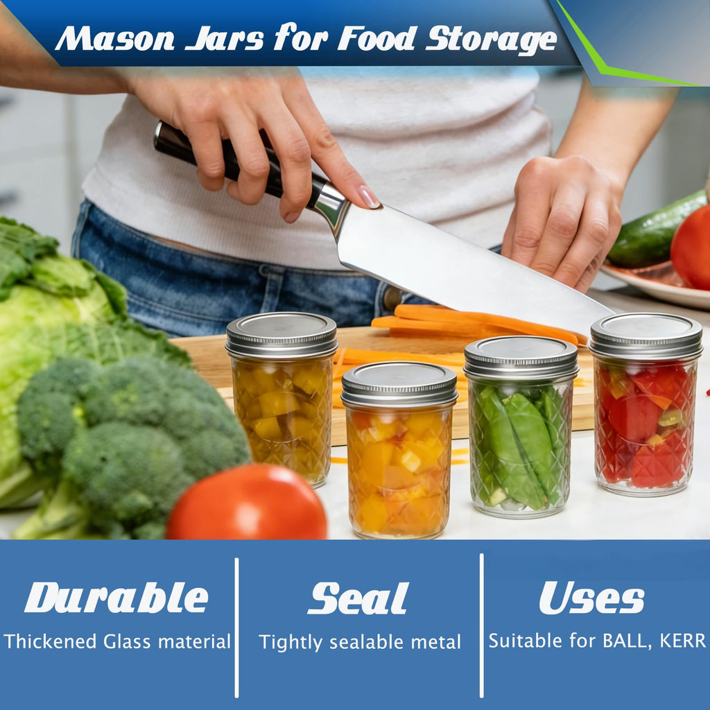 8oz & 16oz 24 Pack Canning Glass Jars with Airtight Lids R7139