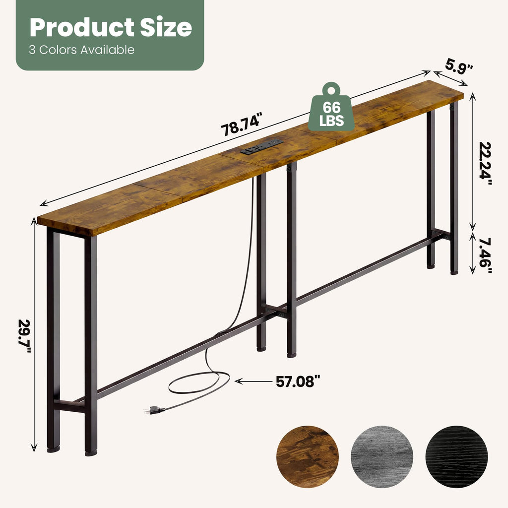 78" Sofa Table with Built-in Power Strip Metal Frame N272128