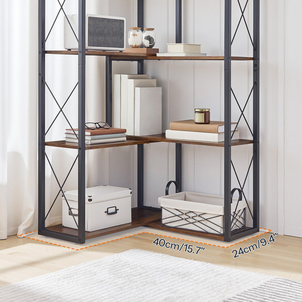 5-Tier Rustic Brown and Black Corner Bookshelf Z7917