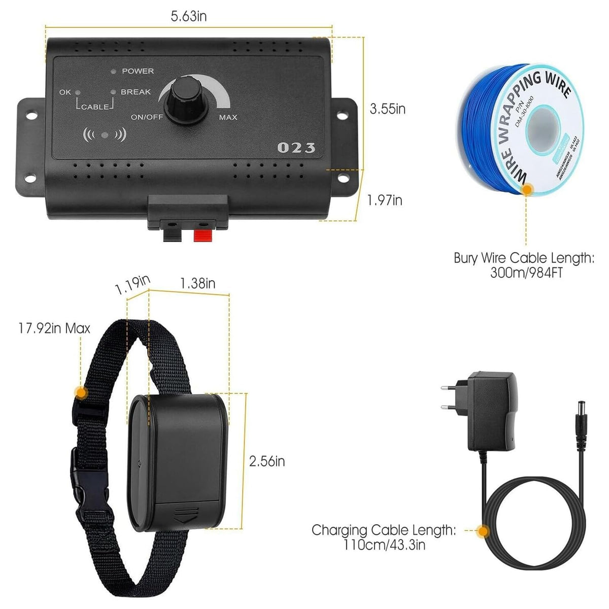 Electric Dog Fence, In-Ground Pet Containment System, Waterproof Training Collar E20136