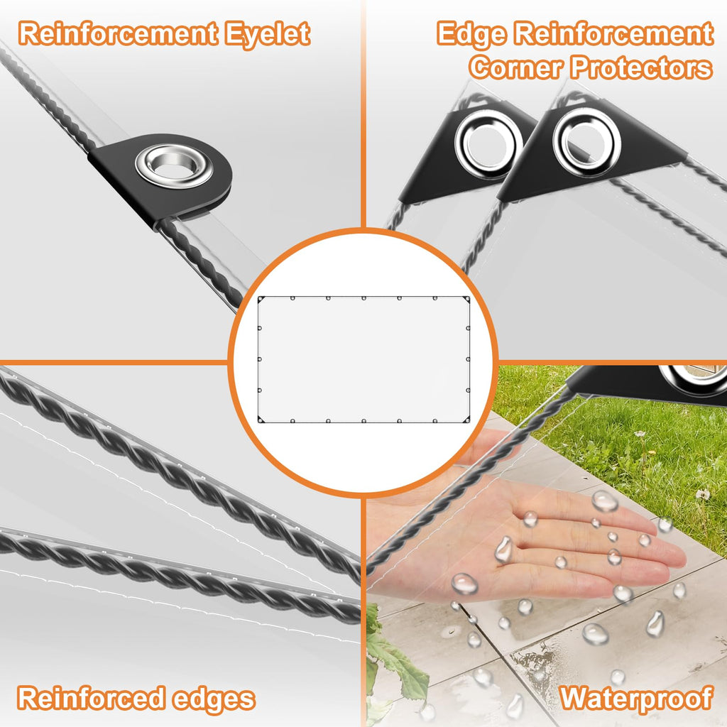 10’ x 13’ Clear Heavy Duty Waterproof Vinyl Tarp with Grommets A2994