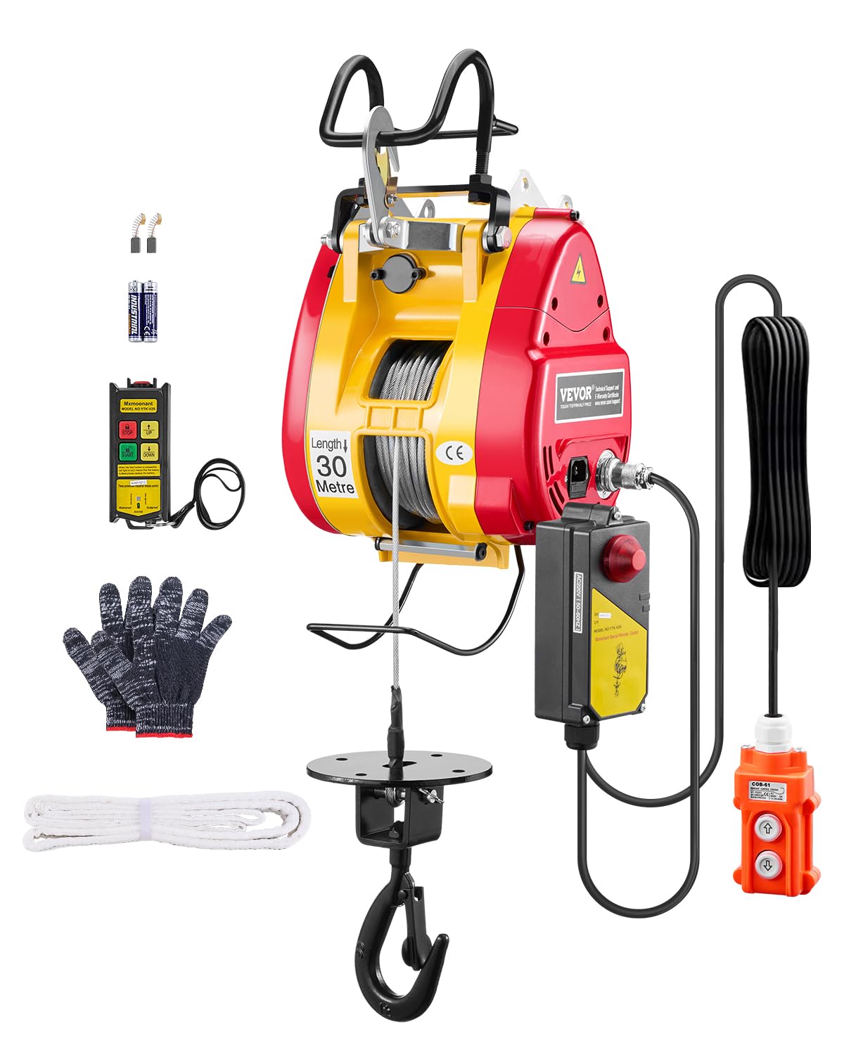 1100 lbs 1800W Portable Electric Hoist Winch with Wireless Remote Control O492056