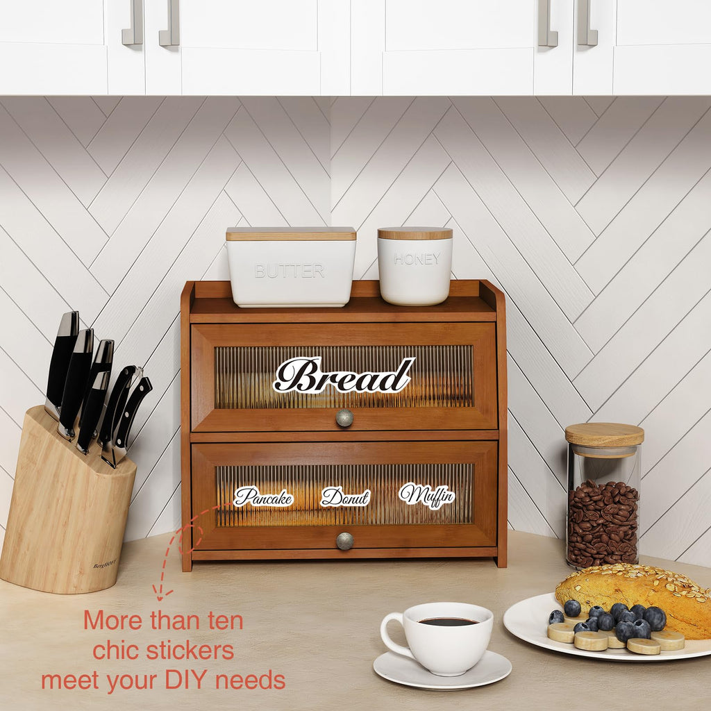 Wooden 2 Tier Roll Top Bread Box M9747