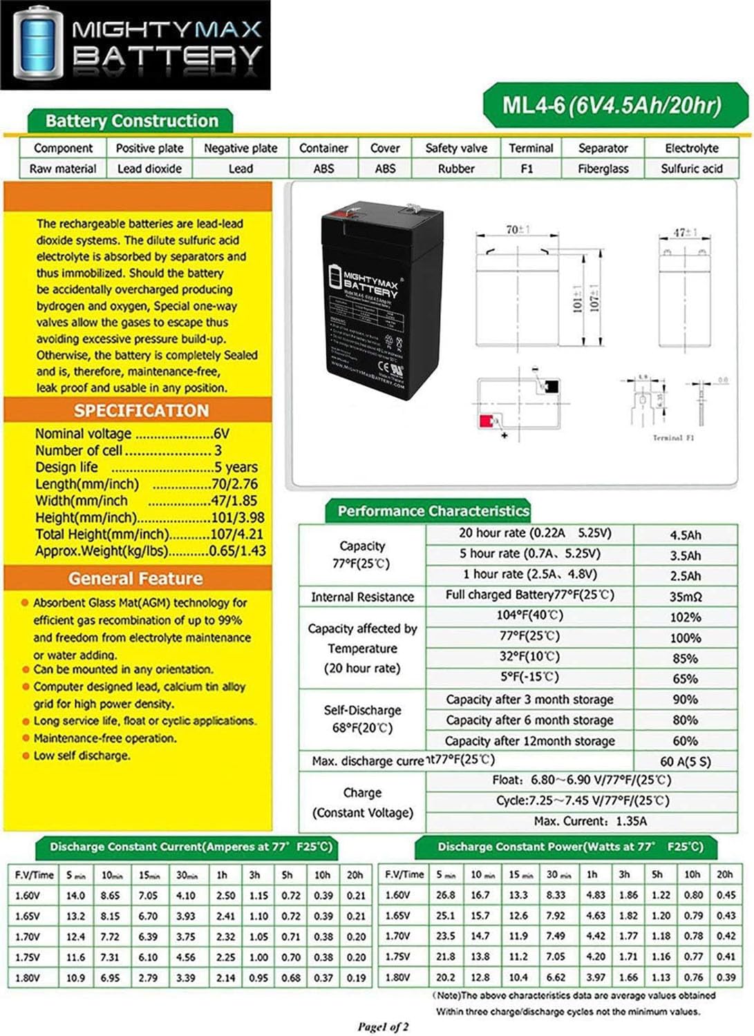 6V 4.5AH SLA Battery I739