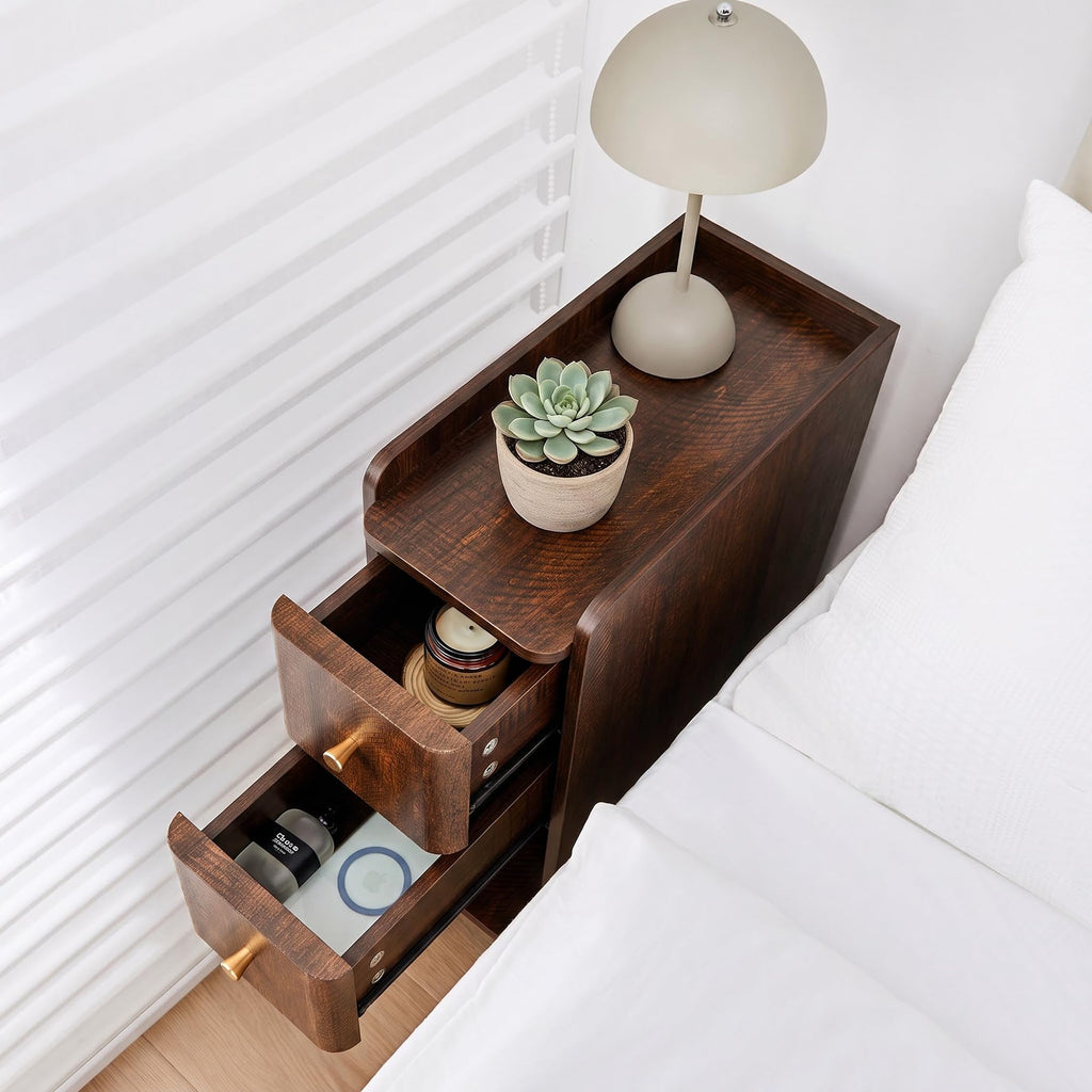Wooden 2 Drawer Narrow Nightstand R20341