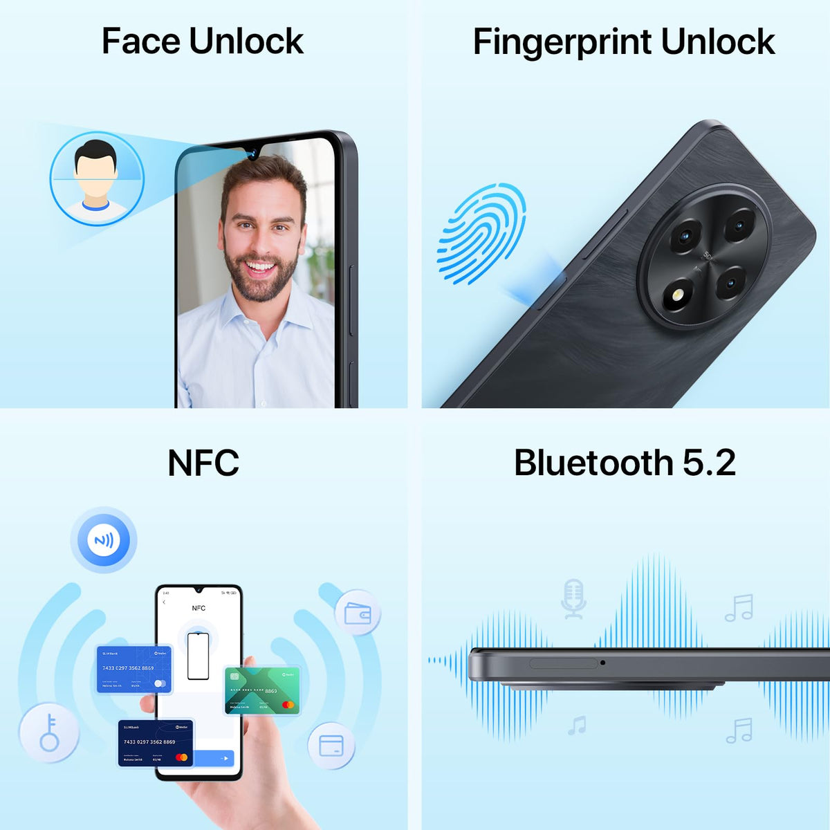Android 14 6.9" HD+ 120Hz Octa-core 16GB +256GB 6000mAh 50MP Triple Camera Dual 4G LTE NFC Black Smartphone C19083