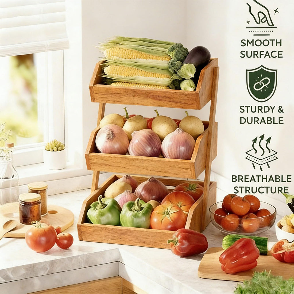 3-Tier Bamboo Fruit & Vegetable Basket Organizer B8249