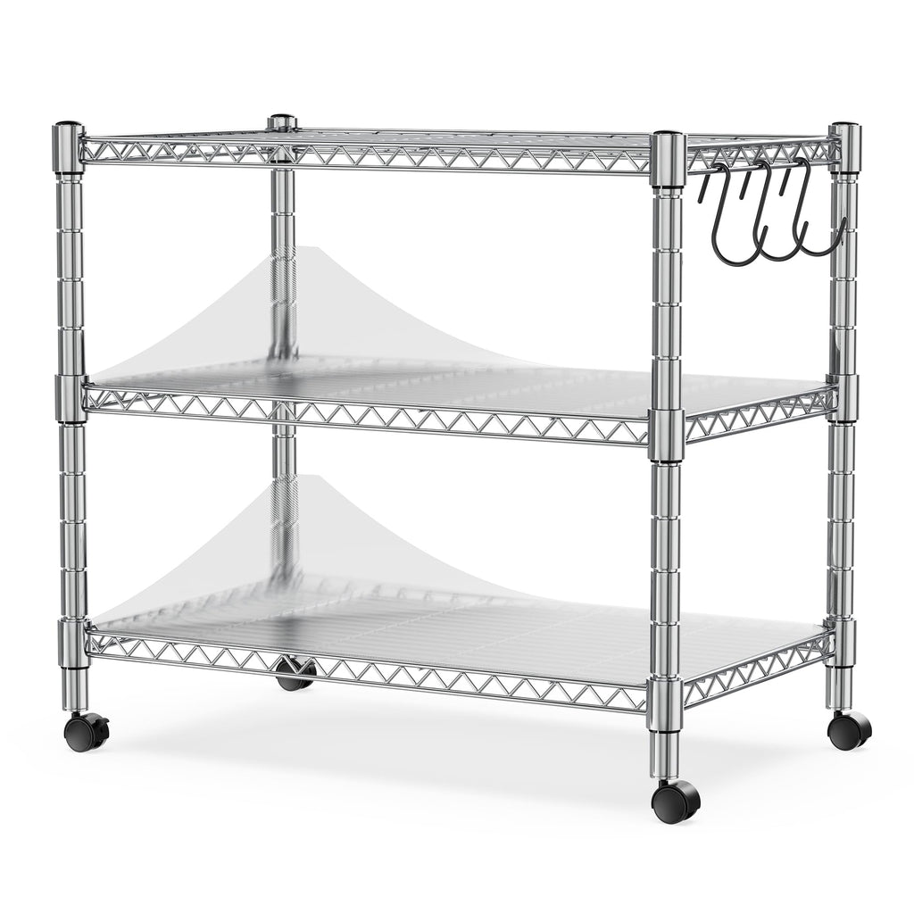 Heavy Duty 3-Shelf Chrome Steel Shelving Unit with Wheels H483