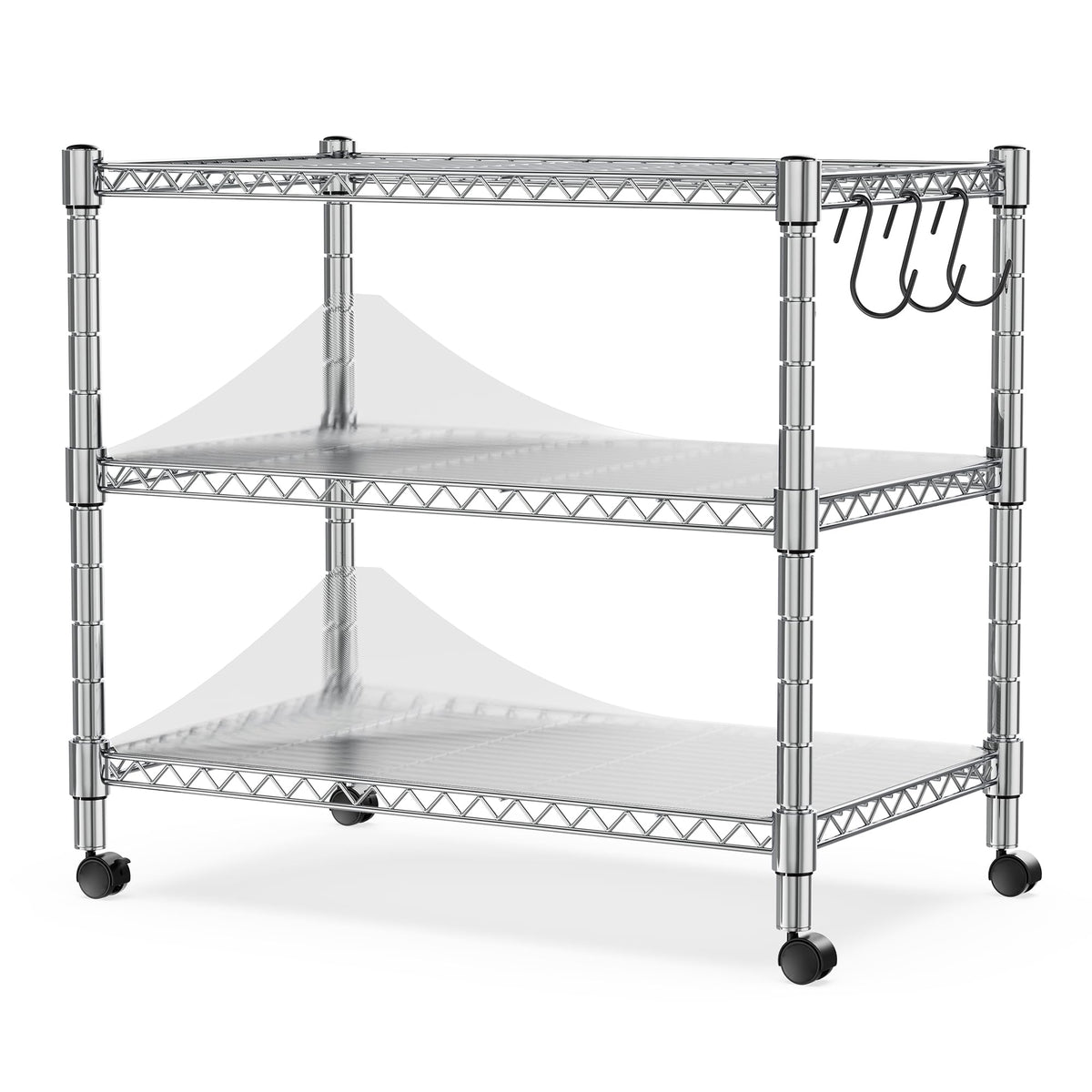 Heavy Duty 3-Shelf Chrome Steel Shelving Unit with Wheels H483