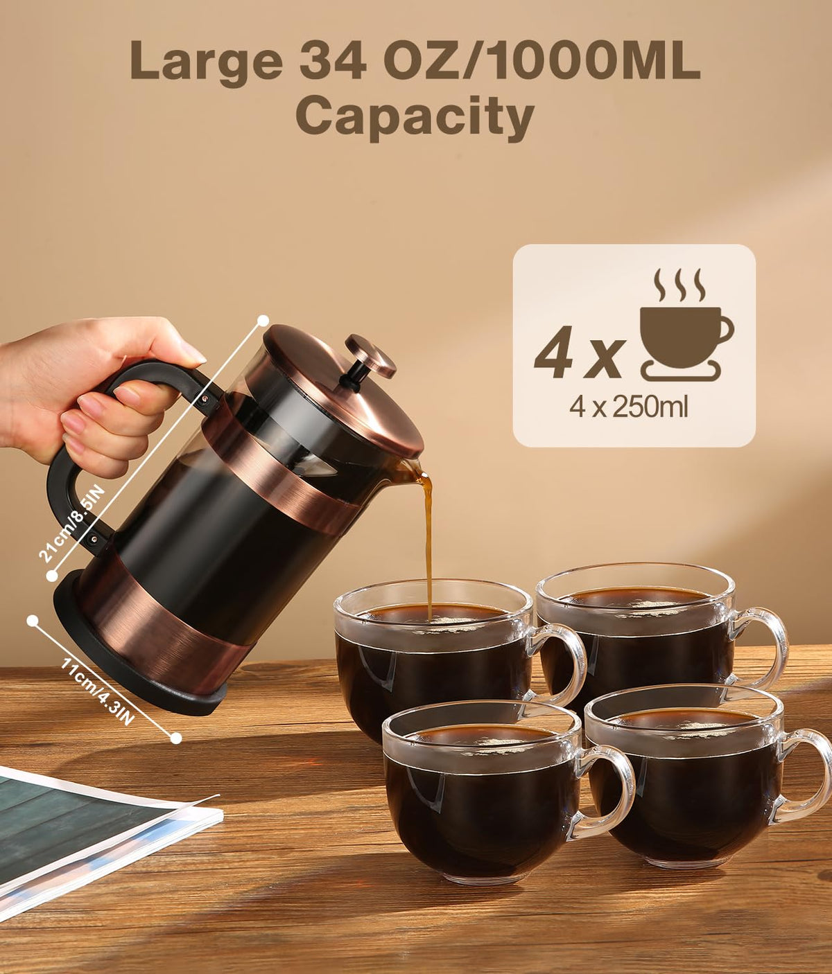 34 Ounce Stainless Steel French Press Coffee Maker B303