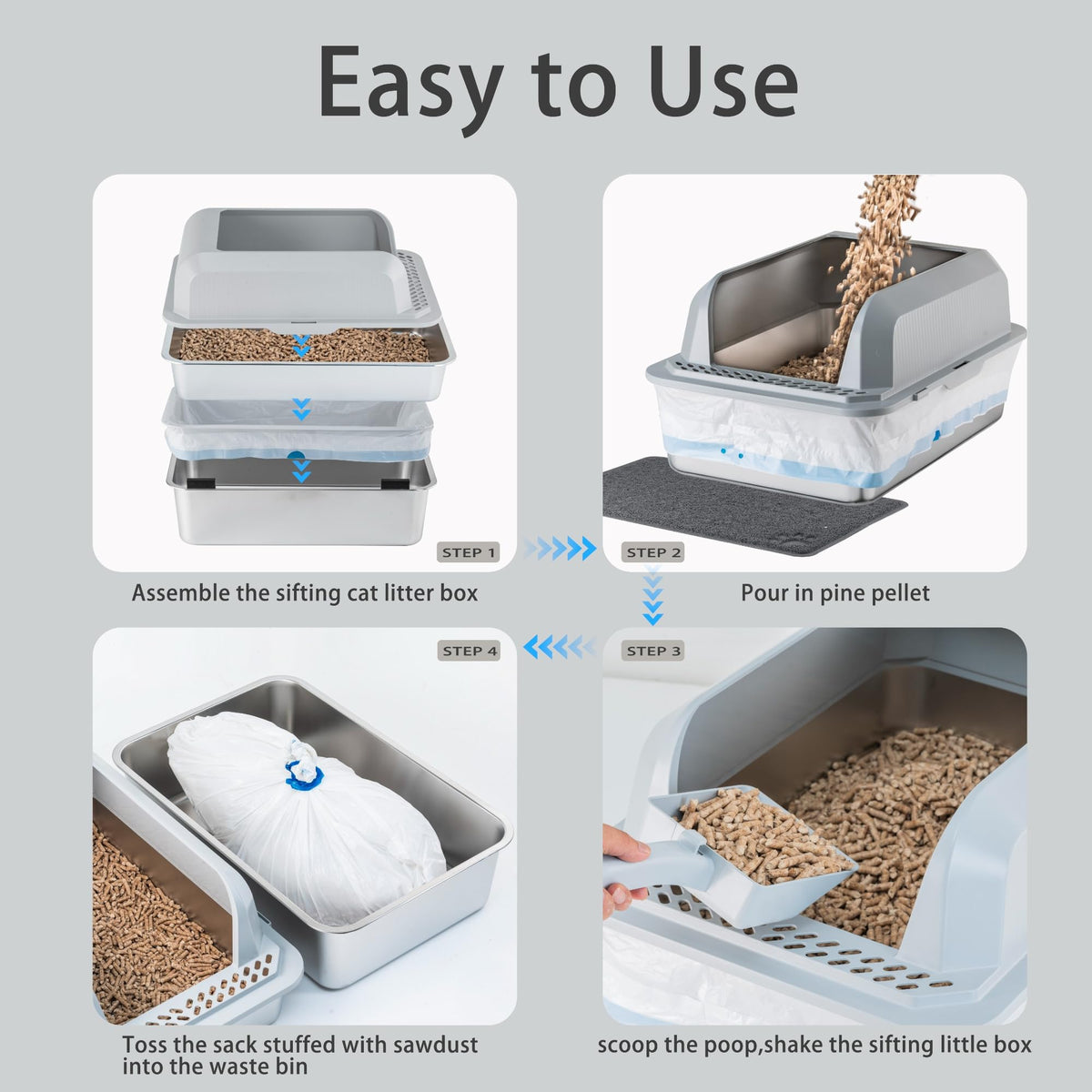 Stainless Steel Sifting Litter Box with Lid W504
