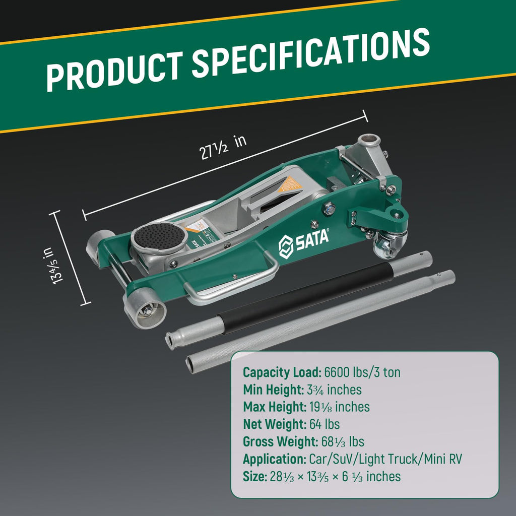 3-Ton Aluminum Floor Jack with Dual-Piston Rapid Lift Pump K19402