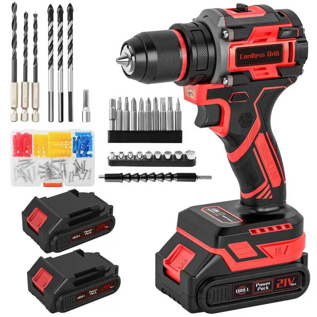 21V Brushless Cordless Drill with 2.0Ah Power Pack and Charger E18507