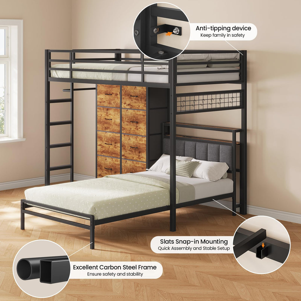 Twin Over Twin Bunk Bed with 8 Drawers and Storage Headboard O879