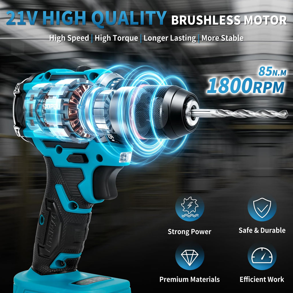 21V Cordless Brushless Drill Driver Combo Kit with 2x2.0Ah Battery S39830