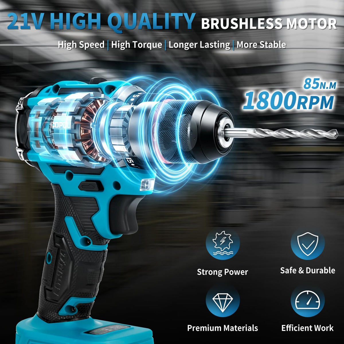 21V Cordless Brushless Drill Driver Combo Kit with 2x2.0Ah Battery S39830