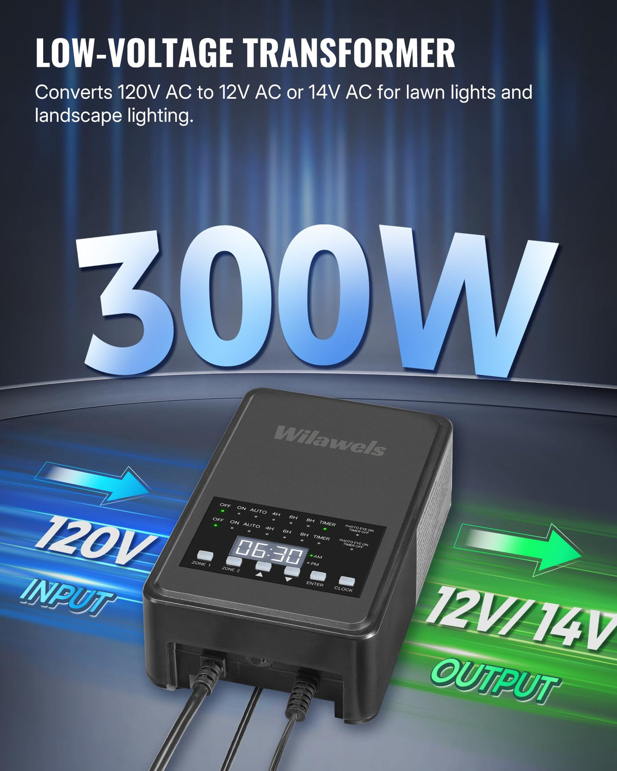 300W Low Voltage Landscape Transformer with Timer & Photocell Sensor V5327
