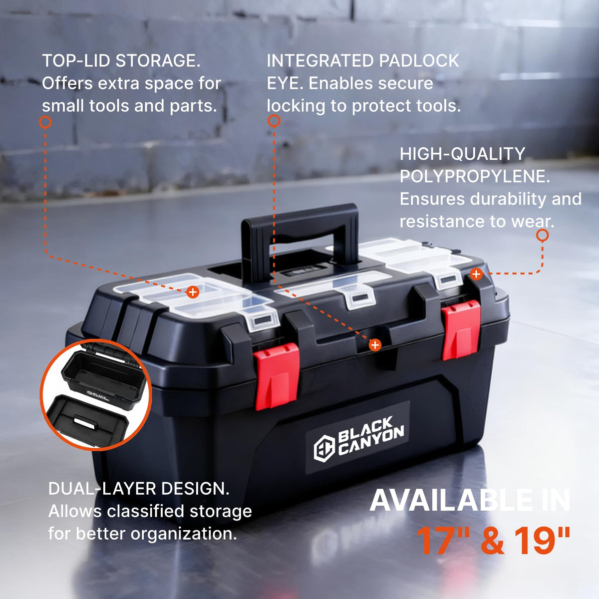 19 Inch Plastic Portable Tool Box with Handle D19868