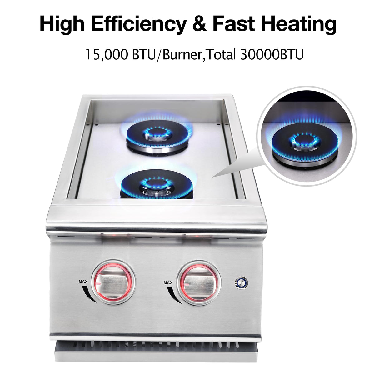 Double Grilling Side Burners 304 Stainless Steel 2 * 15,000BTU X6051