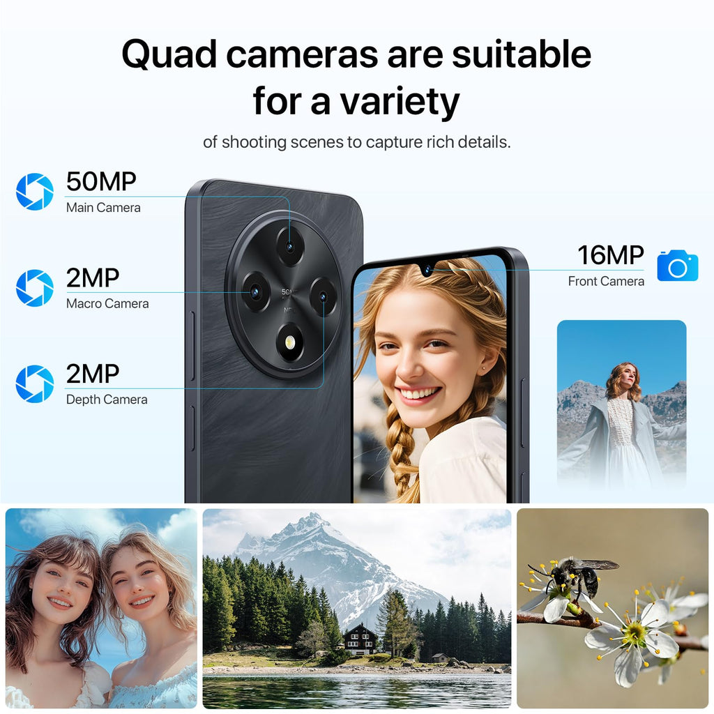 Android 14 6.9" HD+ 120Hz Octa-core 16GB +256GB 6000mAh 50MP Triple Camera Dual 4G LTE NFC Black Smartphone C19083
