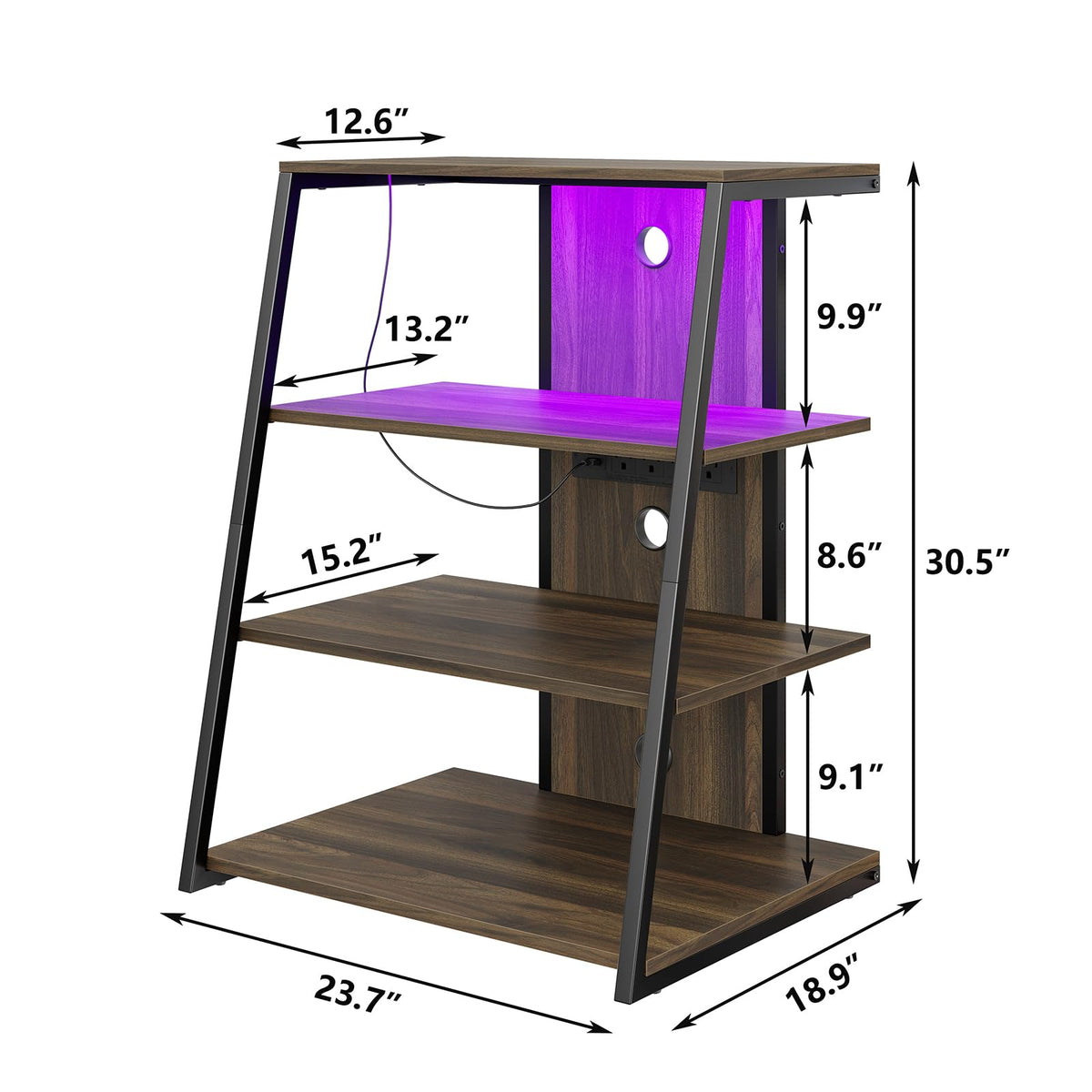 4-Tier Corner AV Media Stand with Charge Station H920280