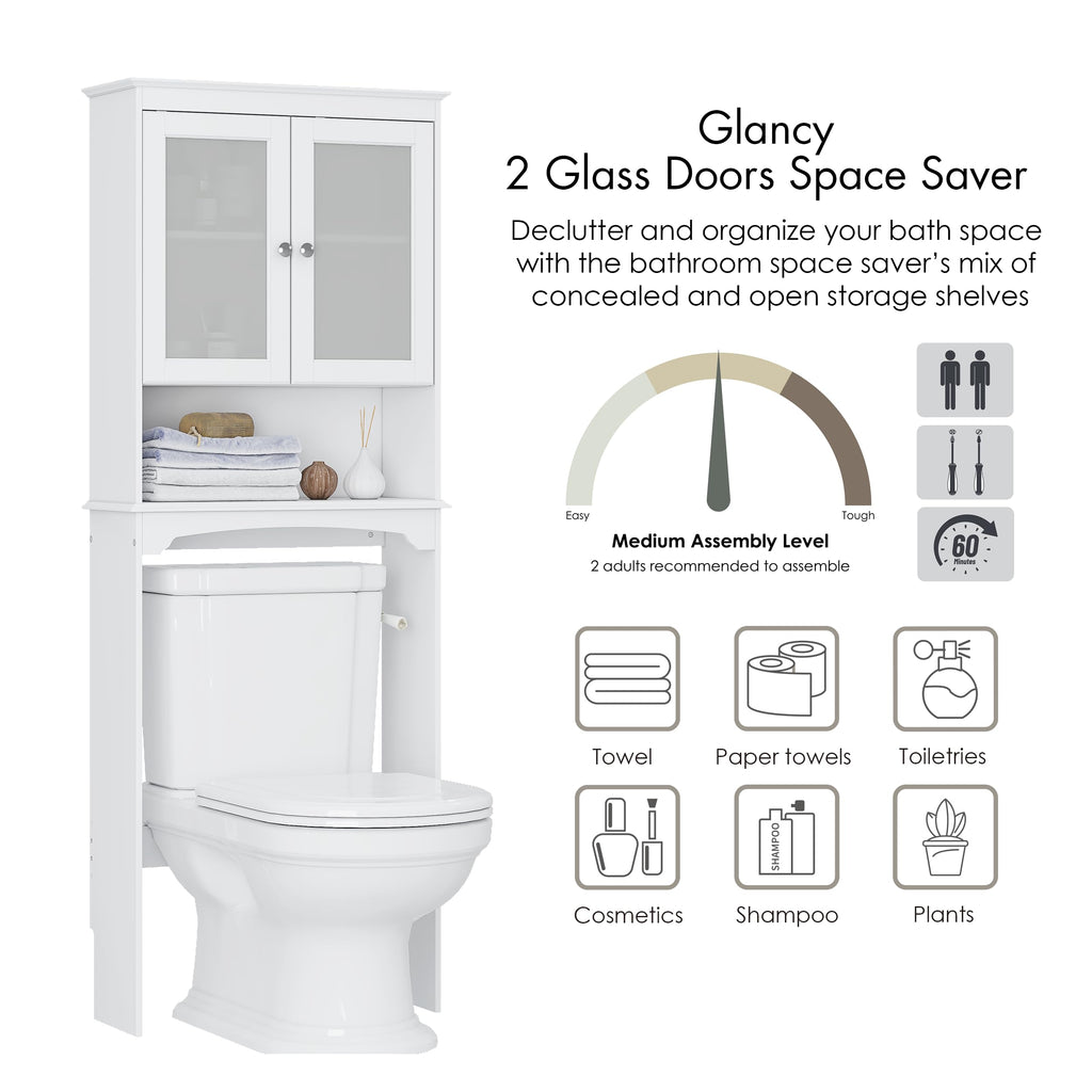 Over the Toilet Storage Cabinet with Tempered Glass Doors P282