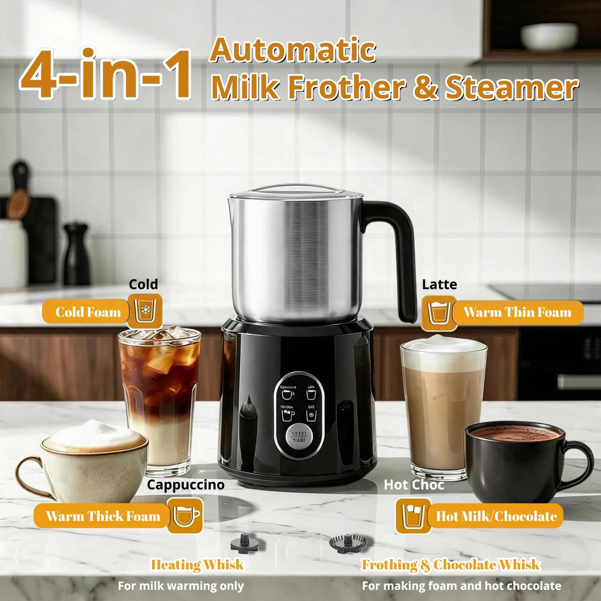 Detachable Milk Frother and Steamer 11.8oz D41013