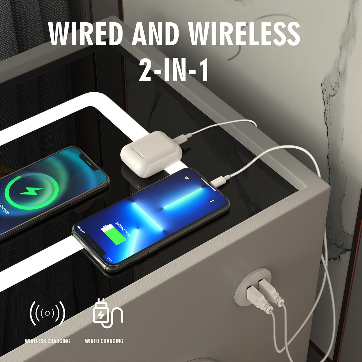 Wireless Charging Nightstand with 2 Drawers M1451