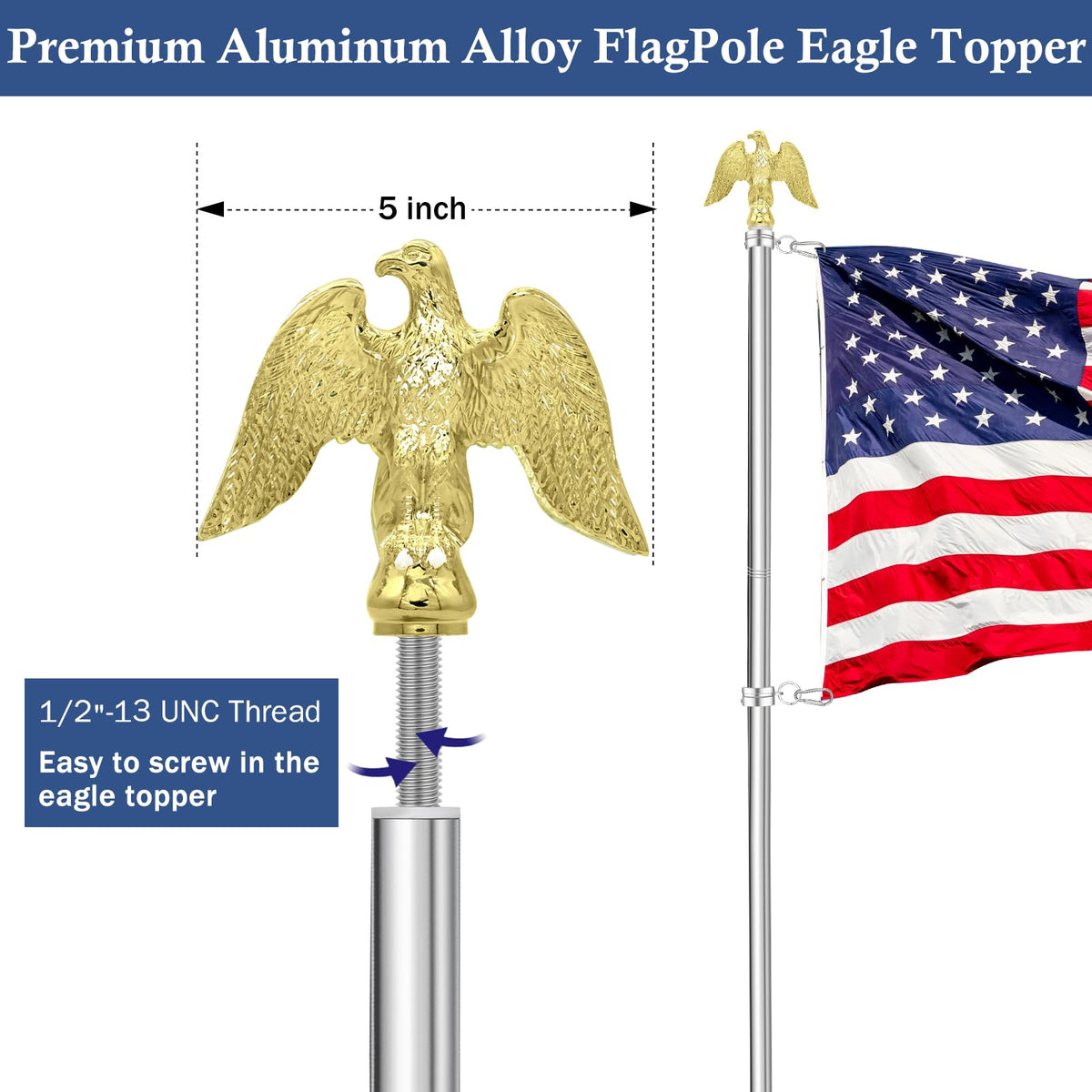 5 FT Stainless Steel Flag Pole with Eagle Topper S7105