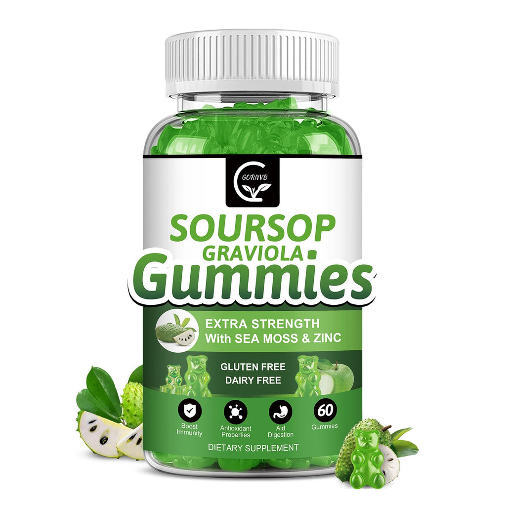 Organic Soursop Graviola Gummies 2200mg with Sea Moss Zinc Vitamin C 60 Gummies I900