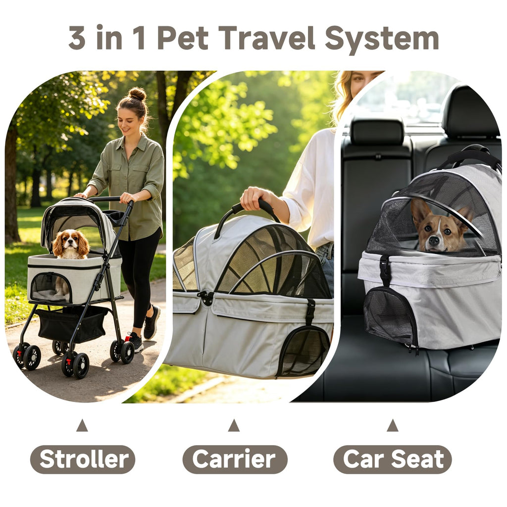 4 Wheels Foldable Pet Stroller with Detachable Carrier M618