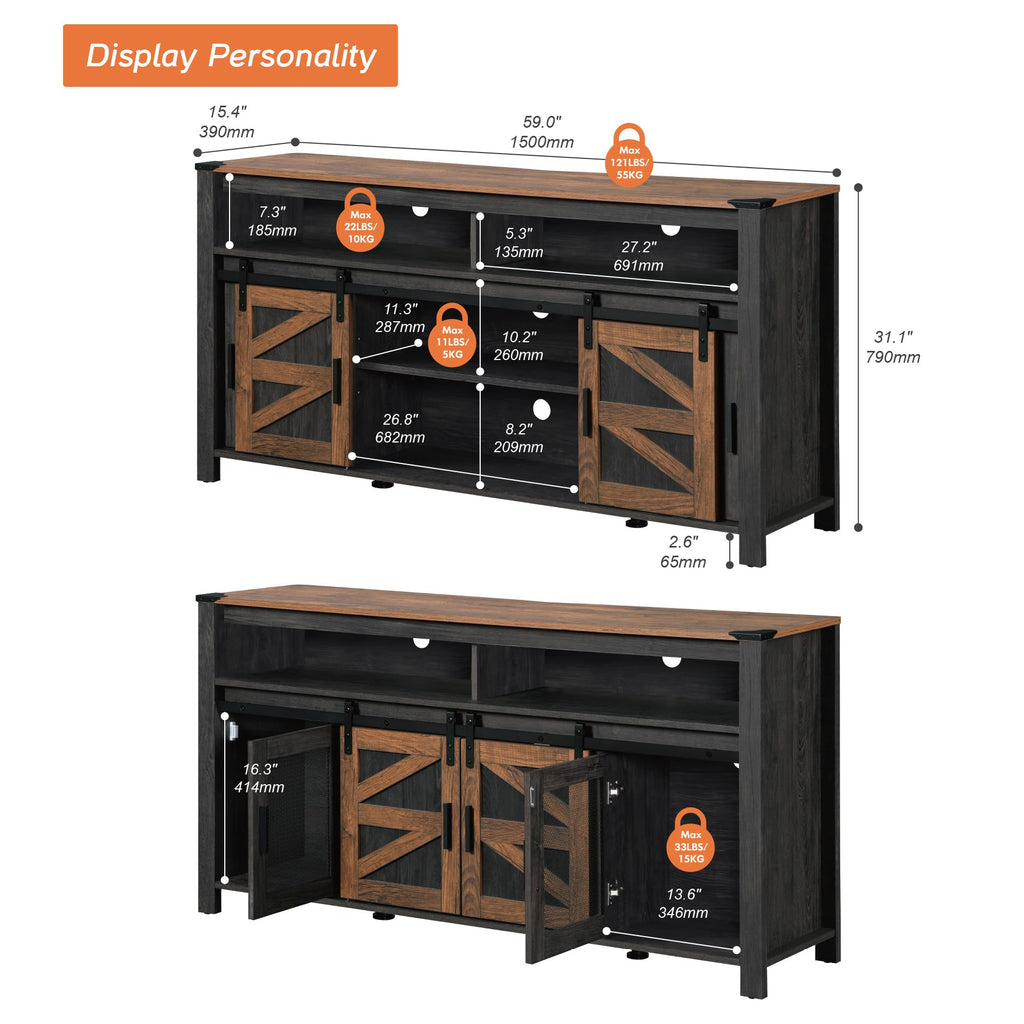 Dark Walnut Black Entertainment Center F3119