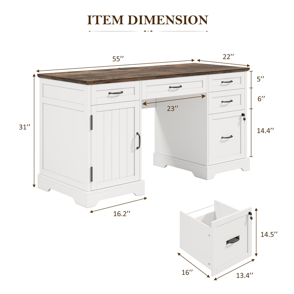 55'' White Farmhouse Desk with Drawers H992206
