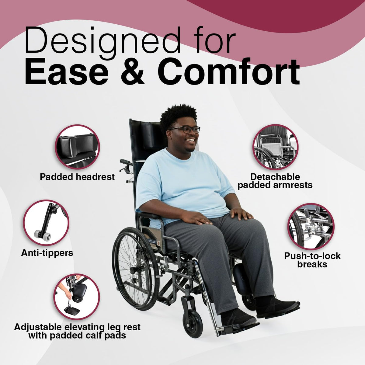 28" Wide Seat Bariatric Reclining Manual Wheelchair with Elevating Leg Rests D192