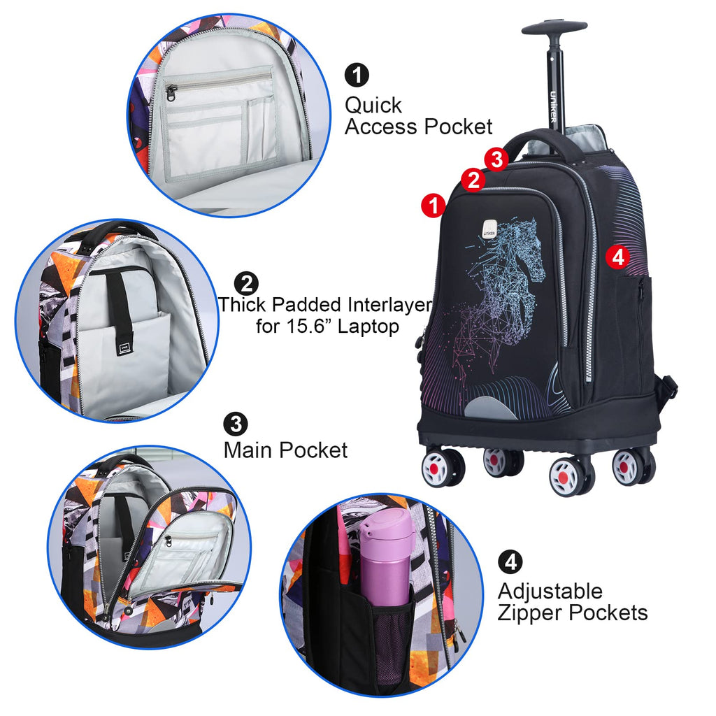 Rolling Backpack with Wheels Fits 15.6 Inch A595