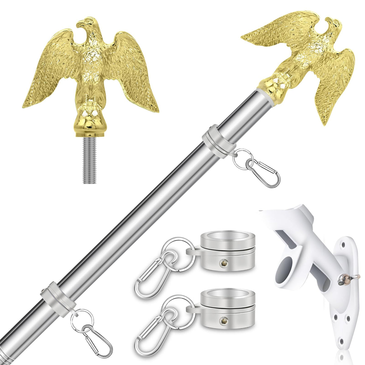 5 FT Stainless Steel Flag Pole with Eagle Topper S7105